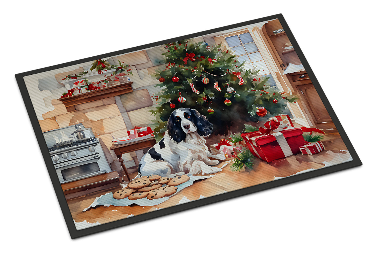 English Springer Spaniel Christmas Cookies Doormat Indoor Outdoor 24H X 36W Front Door Mat Rugs for Entryway, Non Slip Washable Low Pile,