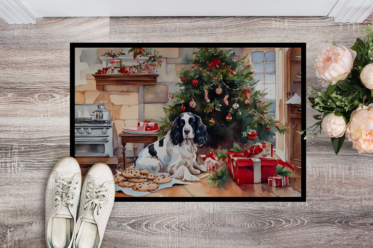 English Springer Spaniel Christmas Cookies Doormat Indoor Outdoor 24H X 36W Front Door Mat Rugs for Entryway, Non Slip Washable Low Pile,