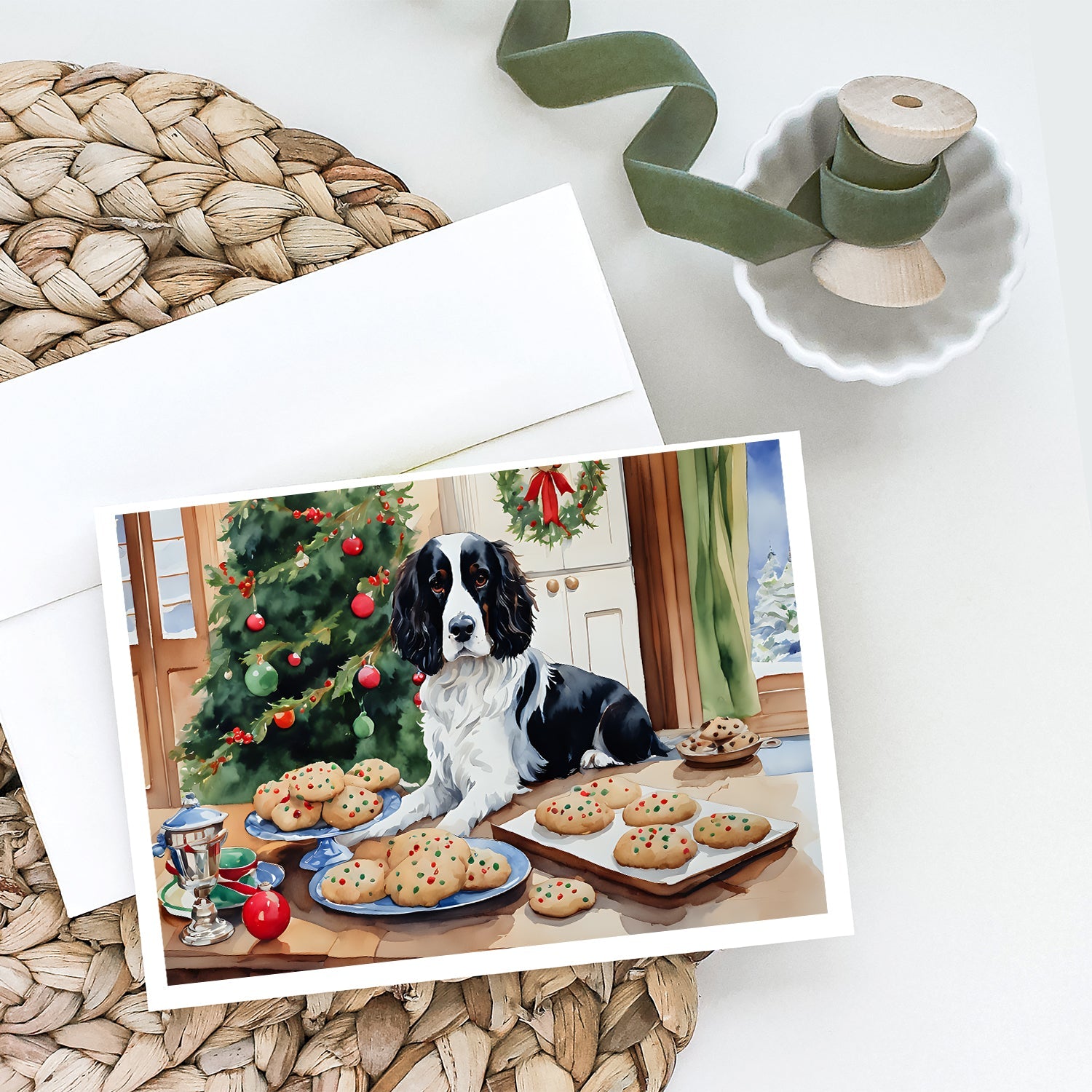 English Springer Spaniel Christmas Cookies Greeting Cards Pack of 8 Blank Cards with Envelopes Whimsical A7 Size 5x7