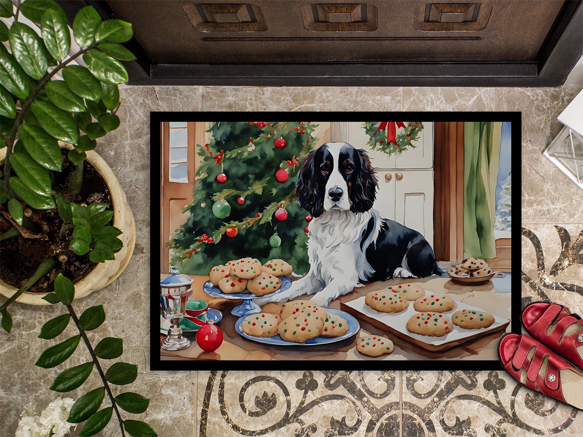 English Springer Spaniel Christmas Cookies Doormat Indoor Outdoor 24H X 36W Front Door Mat Rugs for Entryway, Non Slip Washable Low Pile,