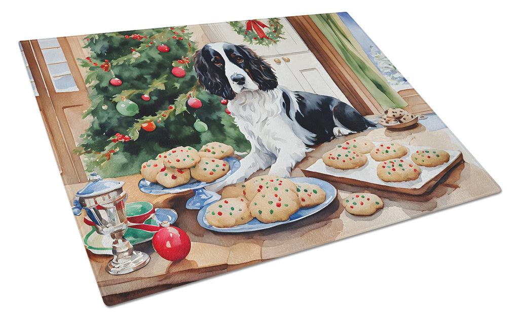 English Springer Spaniel Christmas Cookies Cutting Board Tempered Glass Kitchen Cutting Surface, Heat Resistant Chopping, Non-Slip Feet, Food Prep & Serving