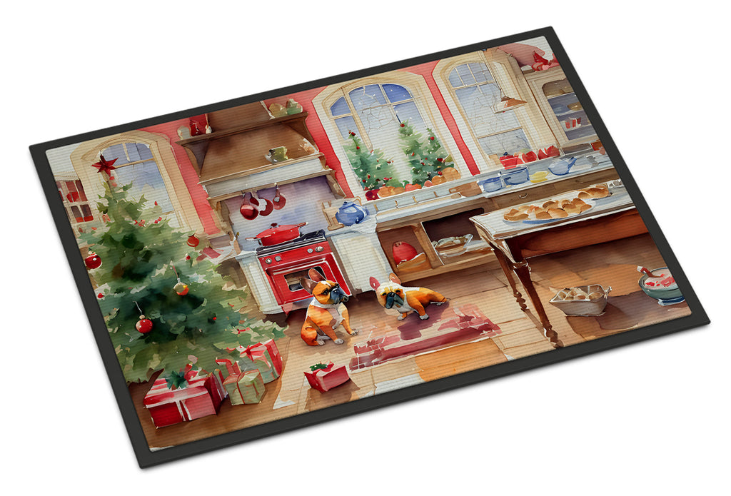 French Bulldog Christmas Cookies Doormat Indoor Outdoor 24H X 36W Front Door Mat Rugs for Entryway, Non Slip Washable Low Pile,