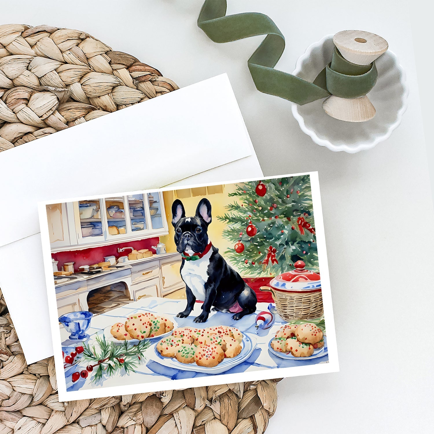 French Bulldog Christmas Cookies Greeting Cards Pack of 8 Blank Cards with Envelopes Whimsical A7 Size 5x7