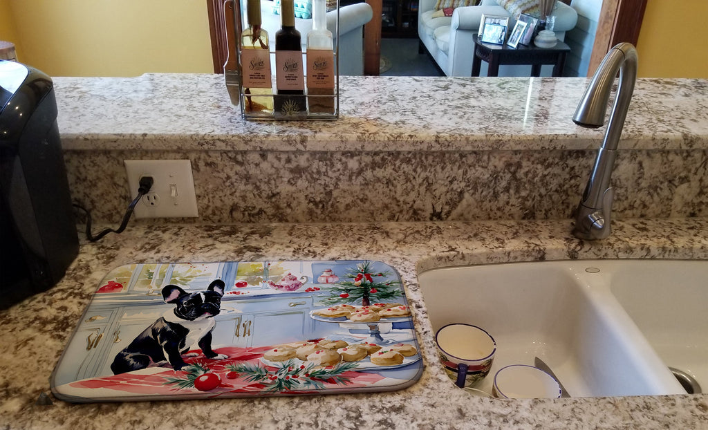 French Bulldog Christmas Cookies Dish Drying Mat Absorbent Dish Drying Mat Pad for Kitchen Counter Dish Drainer Mat for Countertop, 14 x 21", Multicolor