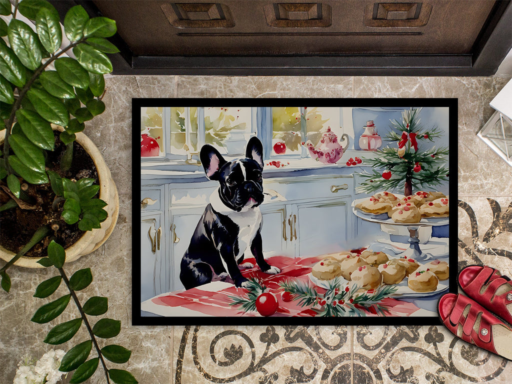French Bulldog Christmas Cookies Doormat Indoor Outdoor 24H X 36W Front Door Mat Rugs for Entryway, Non Slip Washable Low Pile,