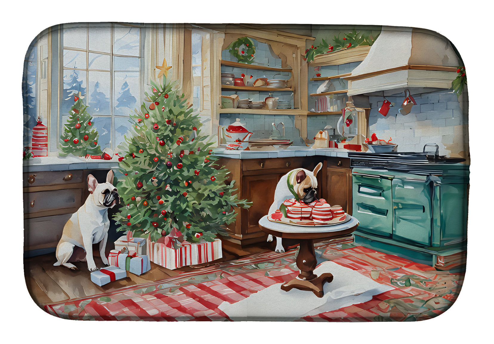 French Bulldog Christmas Cookies Dish Drying Mat Absorbent Dish Drying Mat Pad for Kitchen Counter Dish Drainer Mat for Countertop, 14 x 21", Multicolor