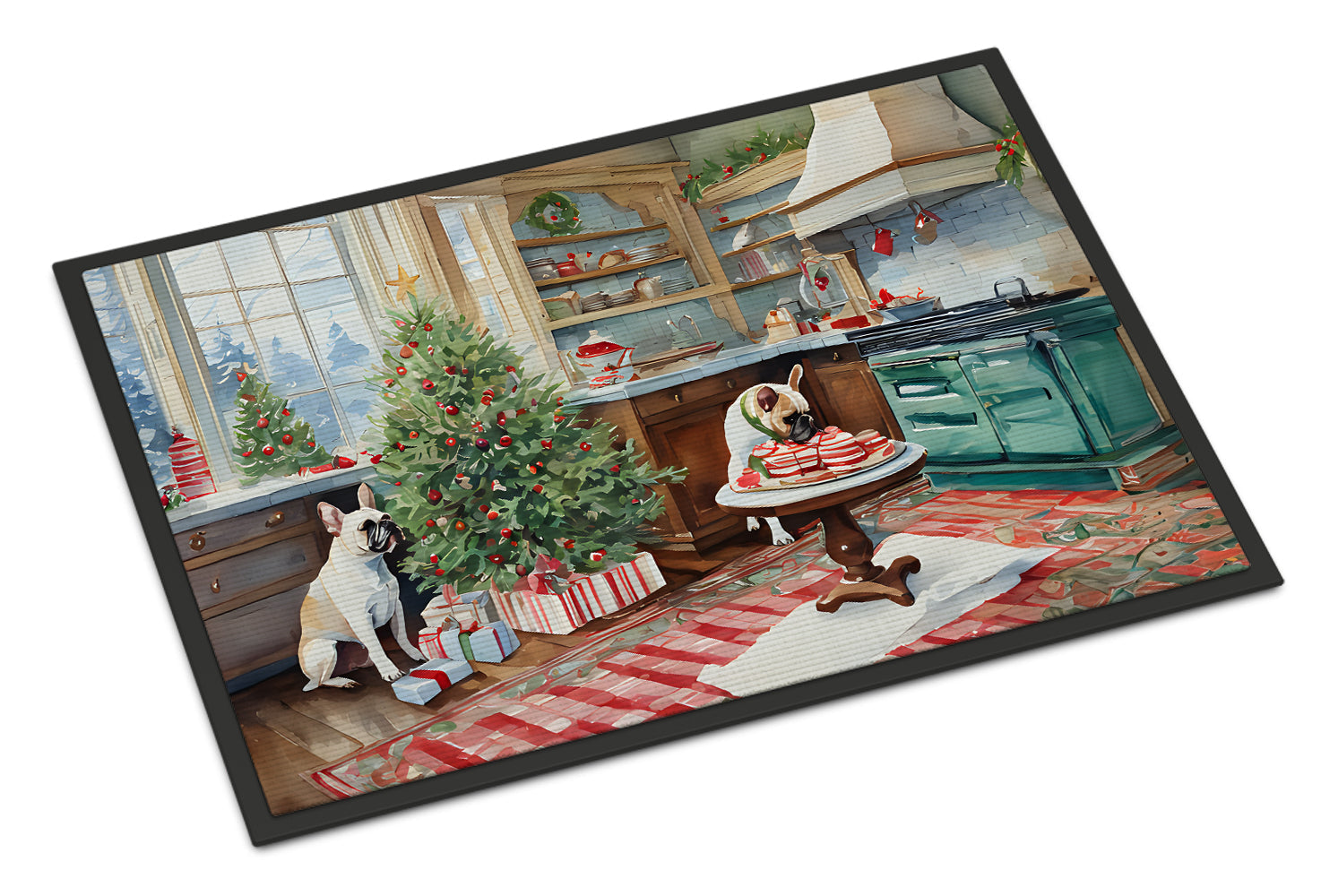 French Bulldog Christmas Cookies Doormat Indoor Outdoor 24H X 36W Front Door Mat Rugs for Entryway, Non Slip Washable Low Pile,