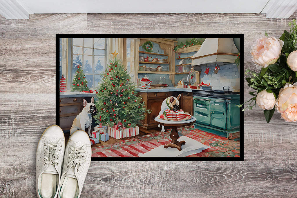 French Bulldog Christmas Cookies Doormat Indoor Outdoor 18H X 27W Front Door Mat Rugs for Entryway, Non Slip Washable
