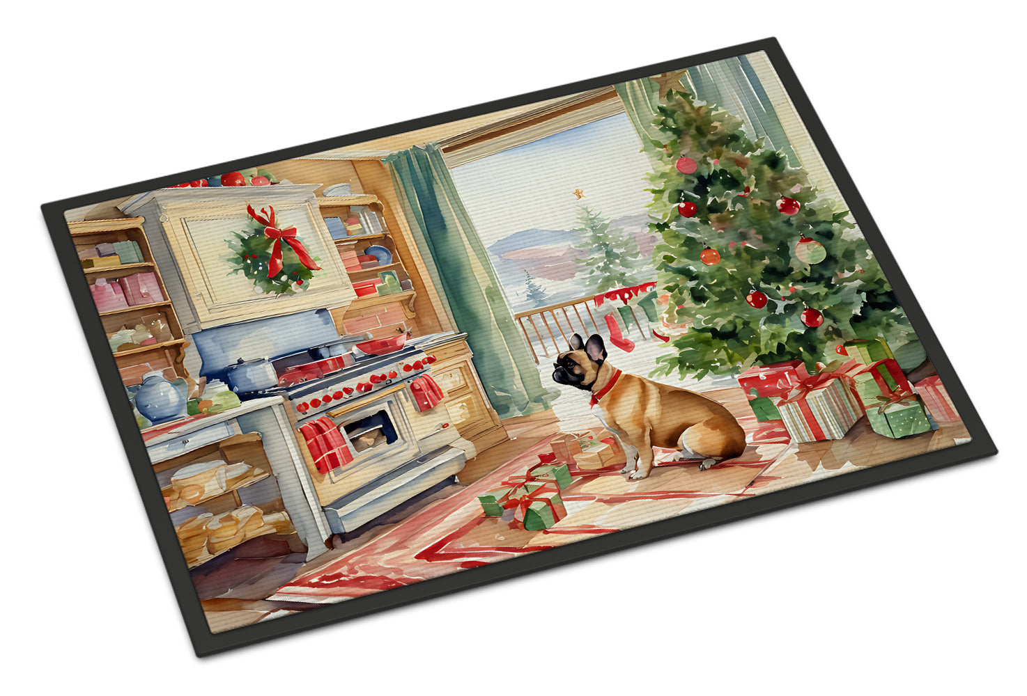 French Bulldog Christmas Cookies Doormat Indoor Outdoor 24H X 36W Front Door Mat Rugs for Entryway, Non Slip Washable Low Pile,