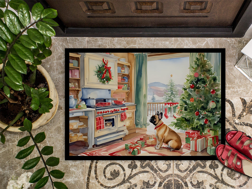 French Bulldog Christmas Cookies Doormat Indoor Outdoor 24H X 36W Front Door Mat Rugs for Entryway, Non Slip Washable Low Pile,