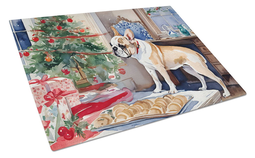 French Bulldog Christmas Cookies Cutting Board Tempered Glass Kitchen Cutting Surface, Heat Resistant Chopping, Non-Slip Feet, Food Prep & Serving