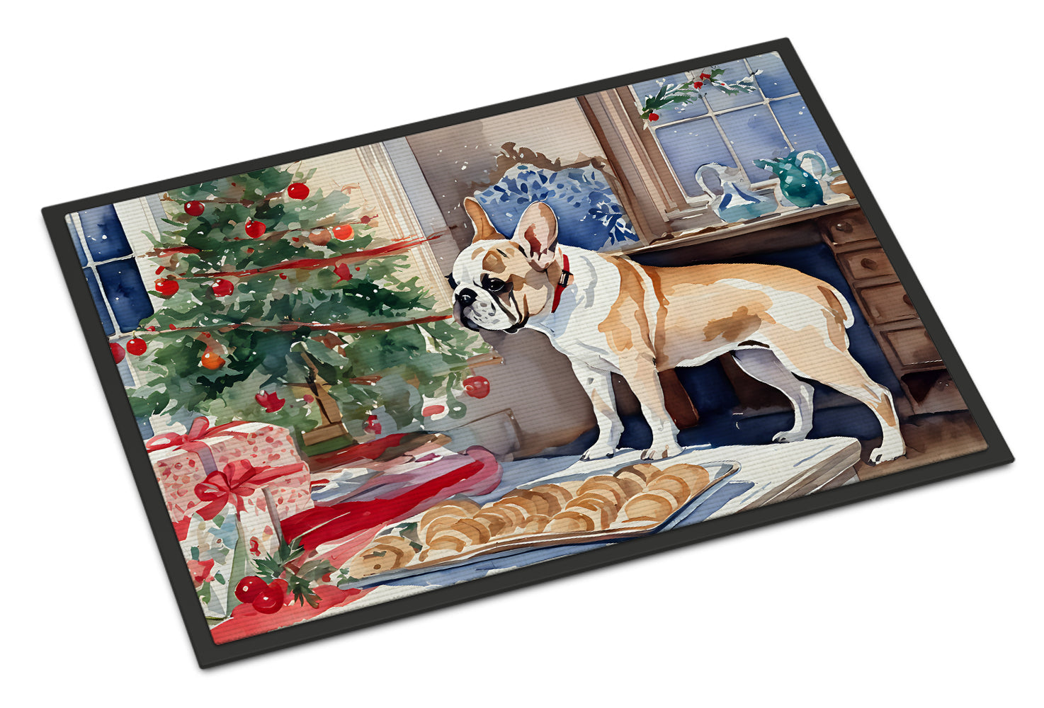 French Bulldog Christmas Cookies Doormat Indoor Outdoor 18H X 27W Front Door Mat Rugs for Entryway, Non Slip Washable