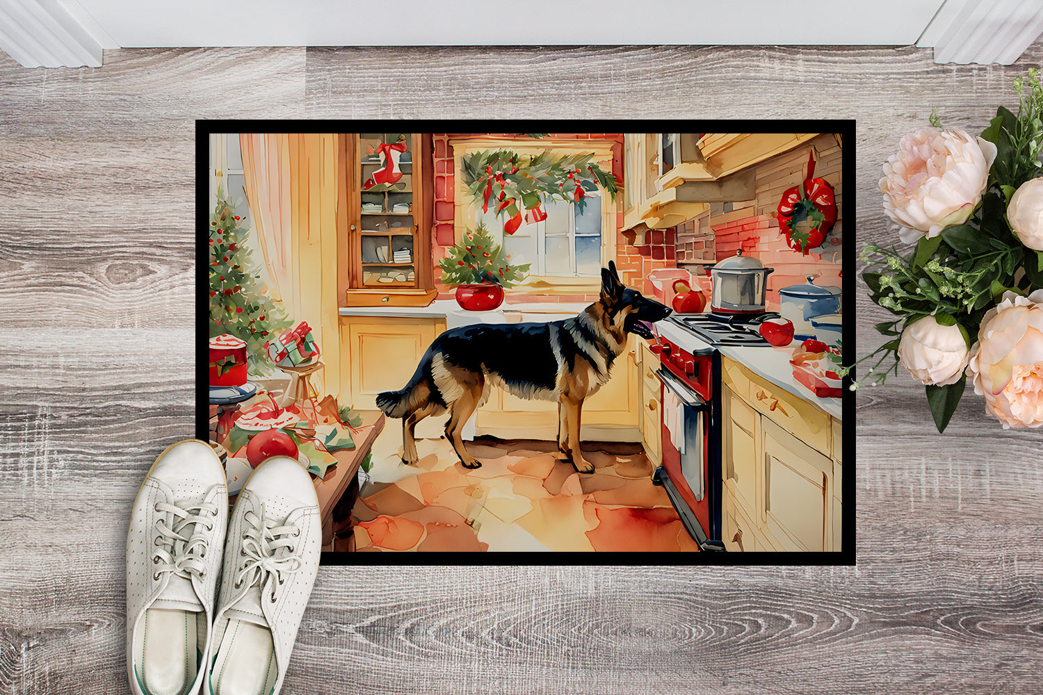 German Shepherd Christmas Cookies Doormat Indoor Outdoor 24H X 36W Front Door Mat Rugs for Entryway, Non Slip Washable Low Pile,