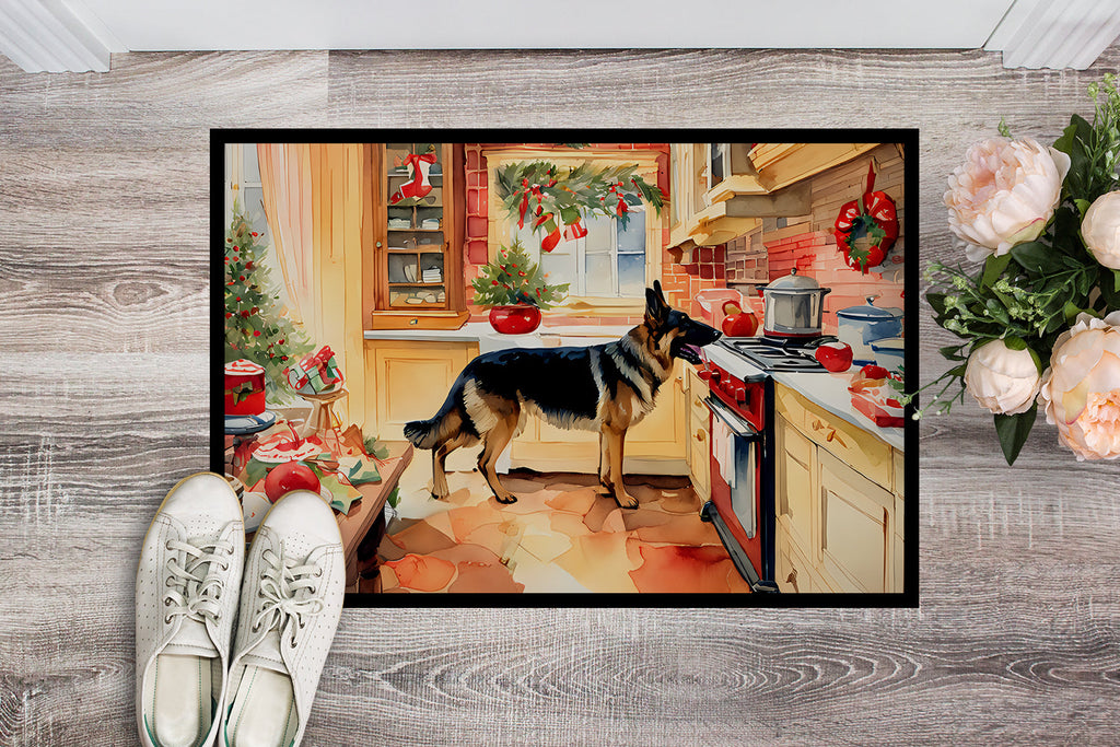 German Shepherd Christmas Cookies Doormat Indoor Outdoor 18H X 27W Front Door Mat Rugs for Entryway, Non Slip Washable