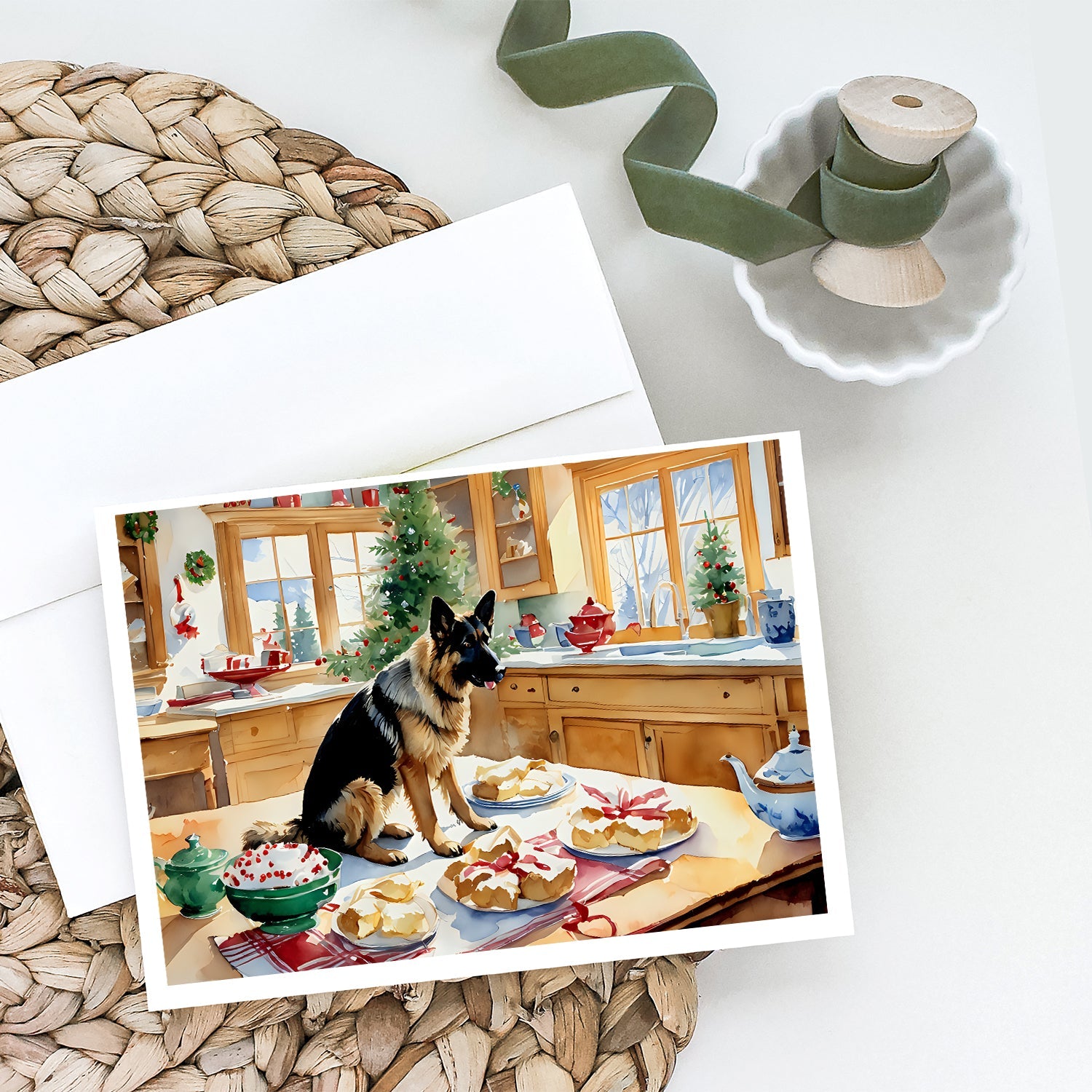 German Shepherd Christmas Cookies Greeting Cards Pack of 8 Blank Cards with Envelopes Whimsical A7 Size 5x7