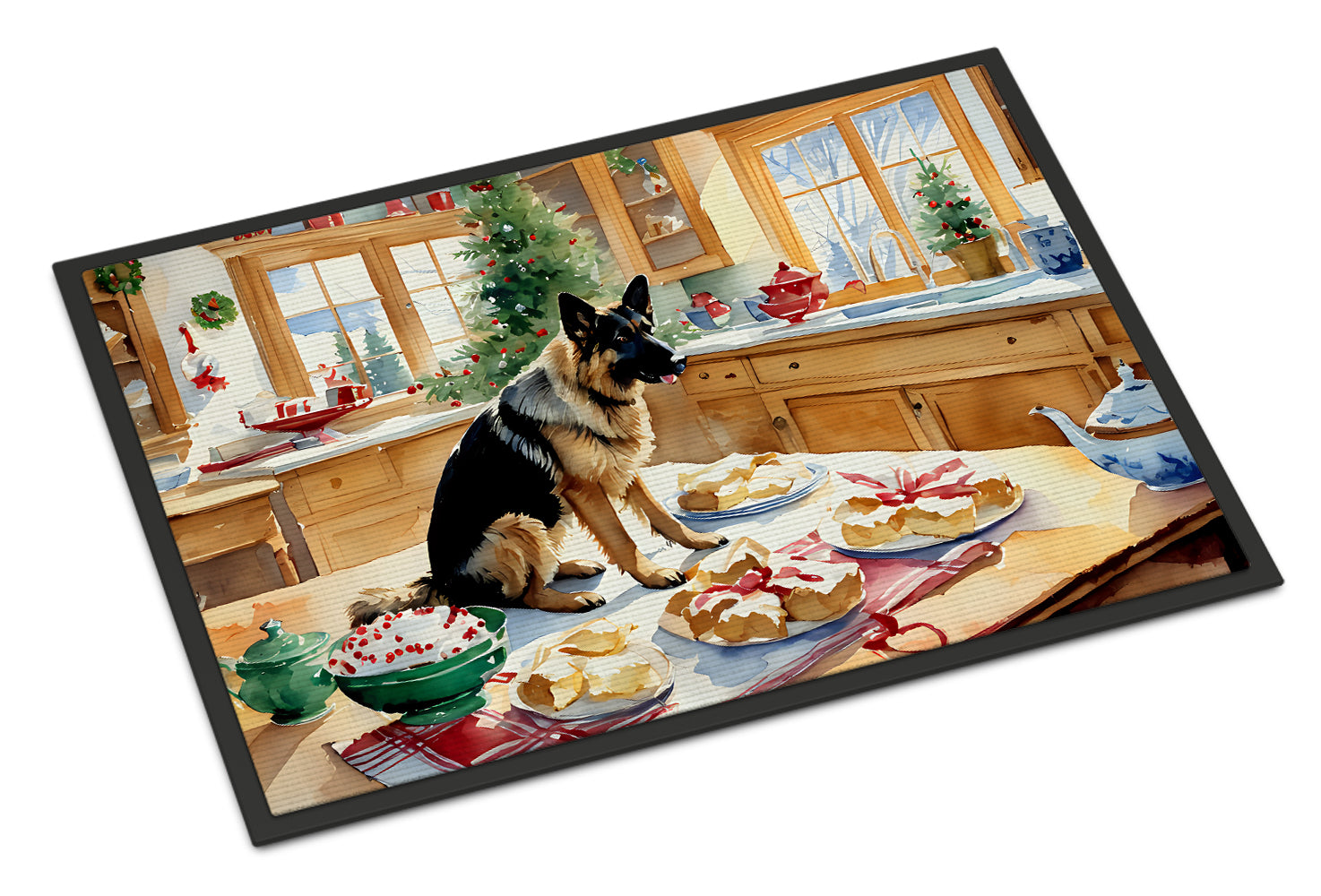 German Shepherd Christmas Cookies Doormat Indoor Outdoor 18H X 27W Front Door Mat Rugs for Entryway, Non Slip Washable