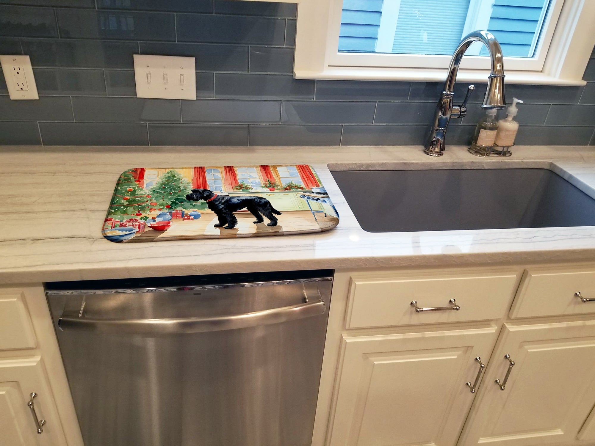 Giant Schnauzer Christmas Cookies Dish Drying Mat Absorbent Dish Drying Mat Pad for Kitchen Counter Dish Drainer Mat for Countertop, 14 x 21", Multicolor