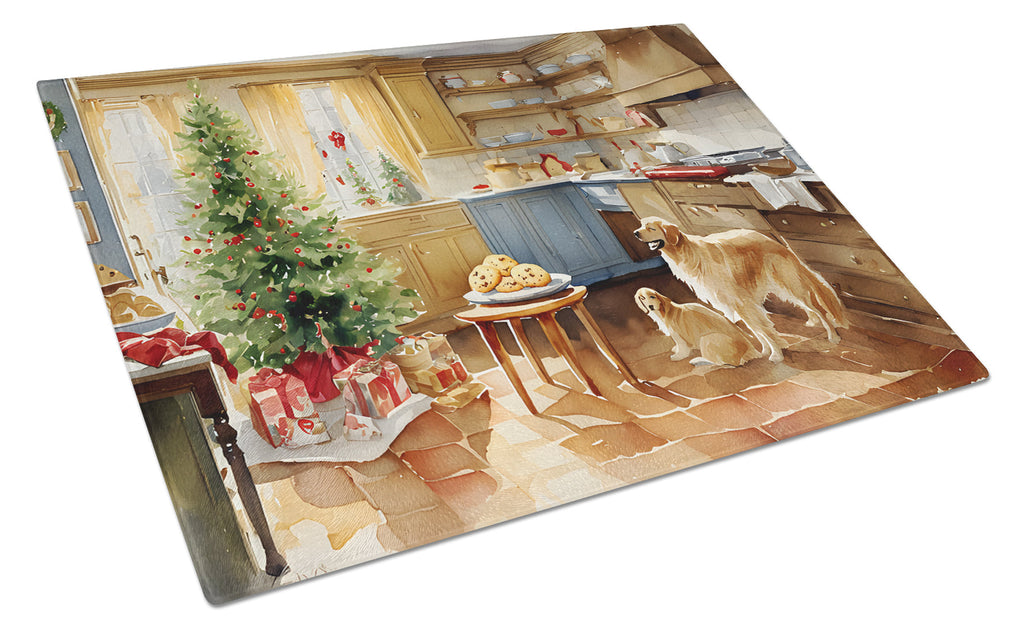 Golden Retriever Christmas Cookies Cutting Board Tempered Glass Kitchen Cutting Surface, Heat Resistant Chopping, Non-Slip Feet, Food Prep & Serving