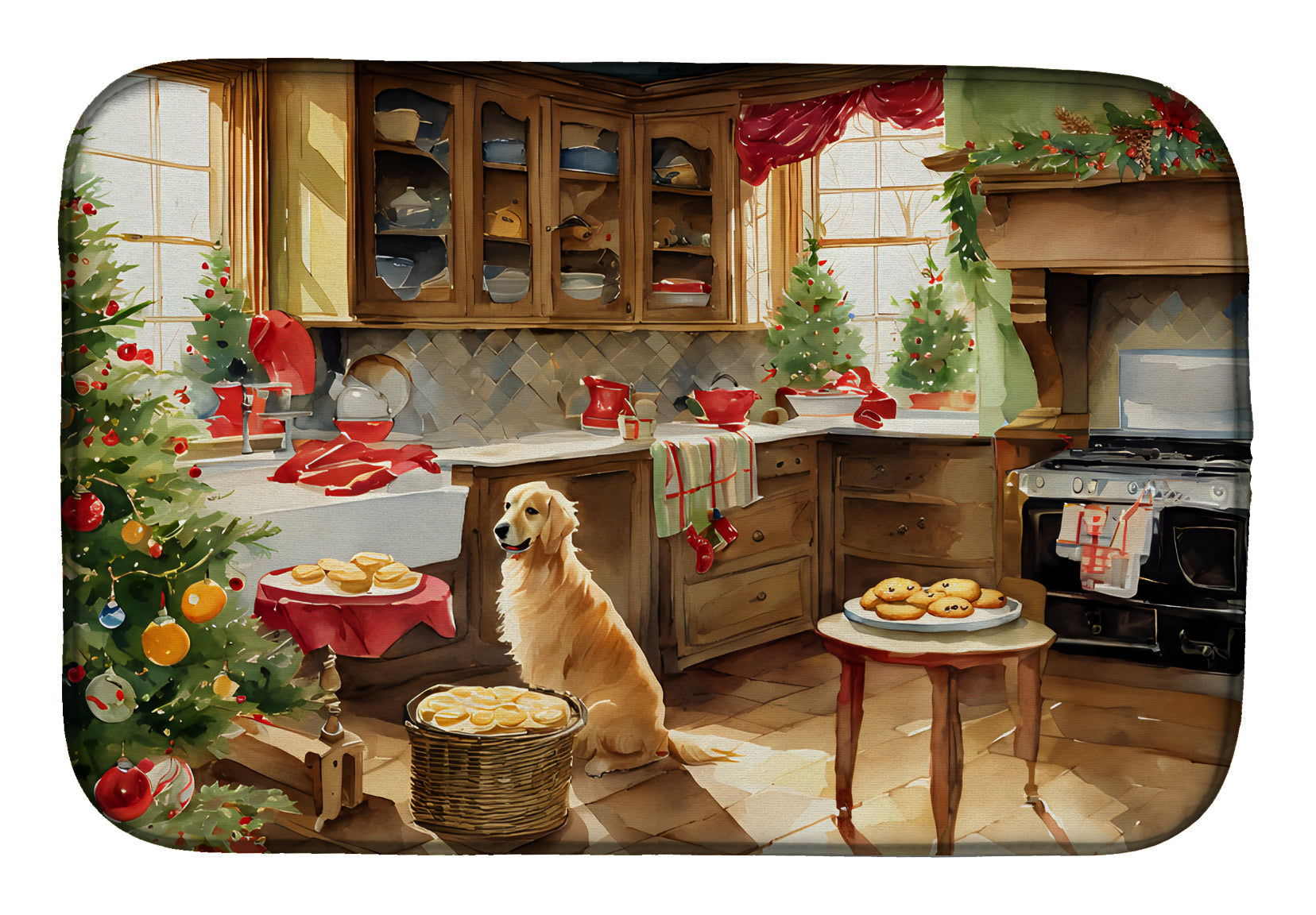 Golden Retriever Christmas Cookies Dish Drying Mat Absorbent Dish Drying Mat Pad for Kitchen Counter Dish Drainer Mat for Countertop, 14 x 21", Multicolor