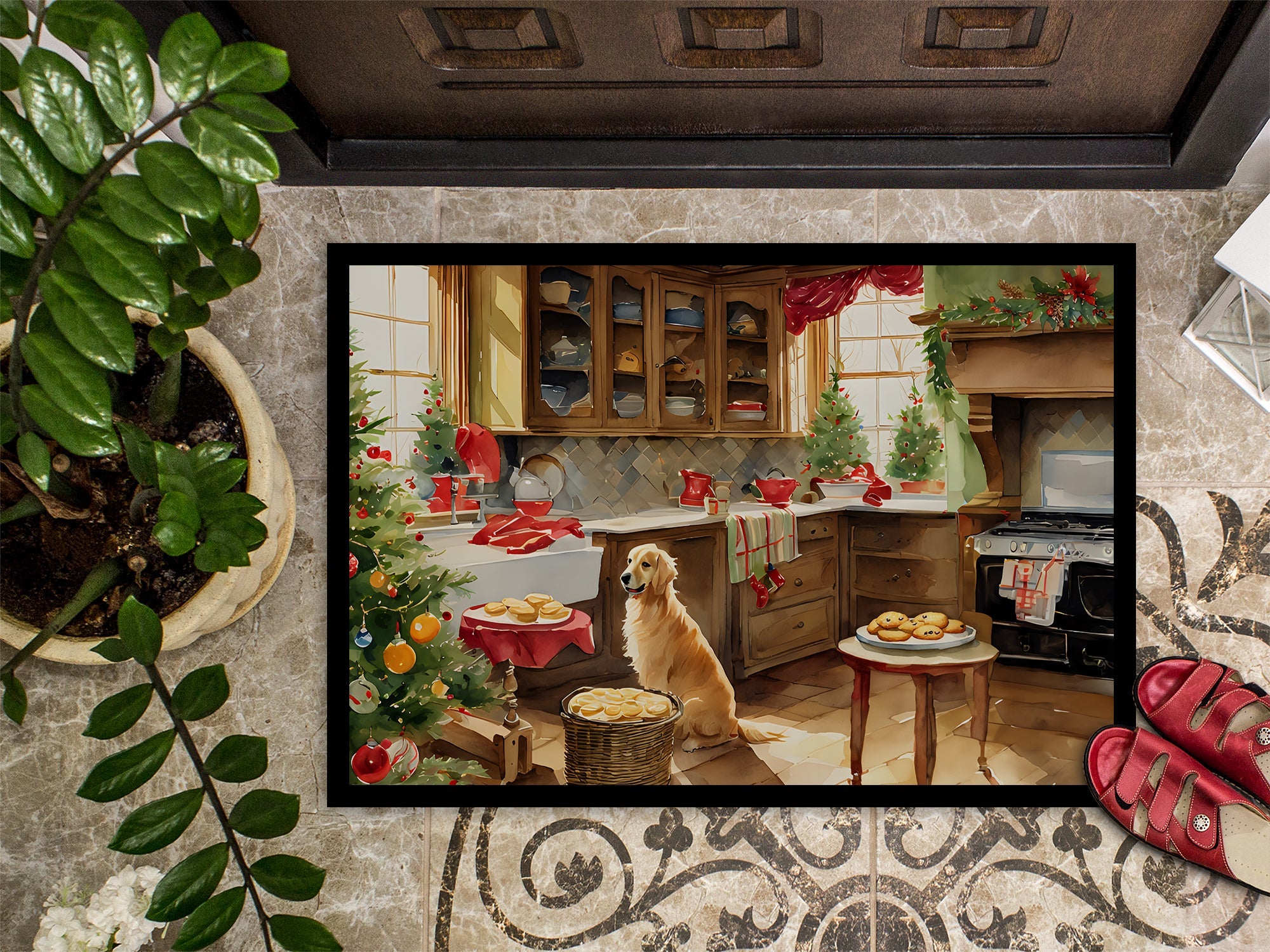 Golden Retriever Christmas Cookies Doormat Indoor Outdoor 24H X 36W Front Door Mat Rugs for Entryway, Non Slip Washable Low Pile,