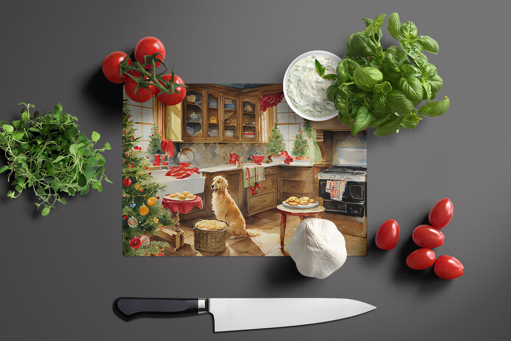 Golden Retriever Christmas Cookies Cutting Board Tempered Glass Kitchen Cutting Surface, Heat Resistant Chopping, Non-Slip Feet, Food Prep & Serving