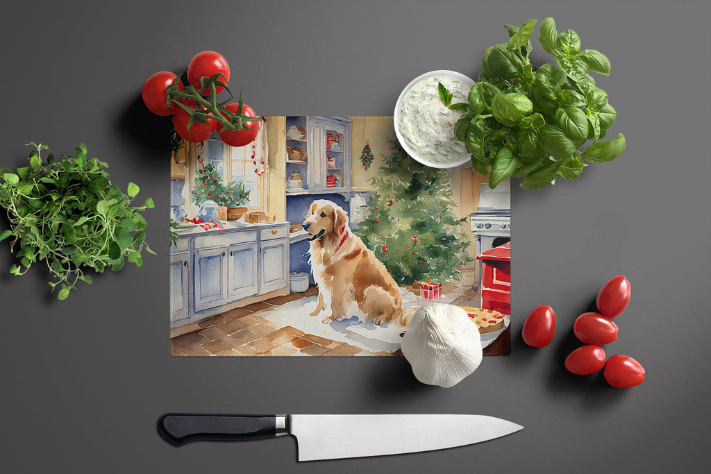 Golden Retriever Christmas Cookies Cutting Board Tempered Glass Kitchen Cutting Surface, Heat Resistant Chopping, Non-Slip Feet, Food Prep & Serving