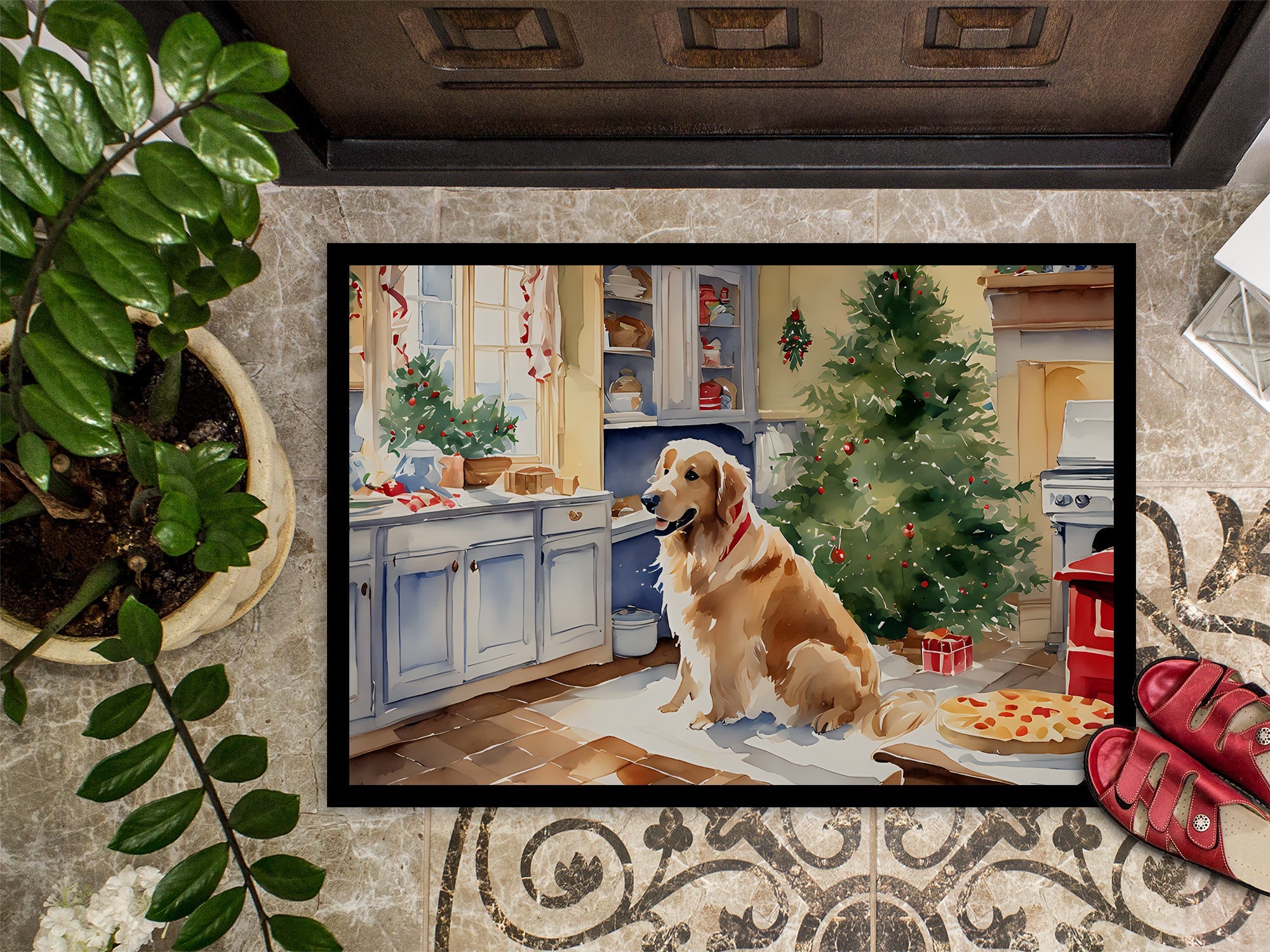 Golden Retriever Christmas Cookies Doormat Indoor Outdoor 18H X 27W Front Door Mat Rugs for Entryway, Non Slip Washable