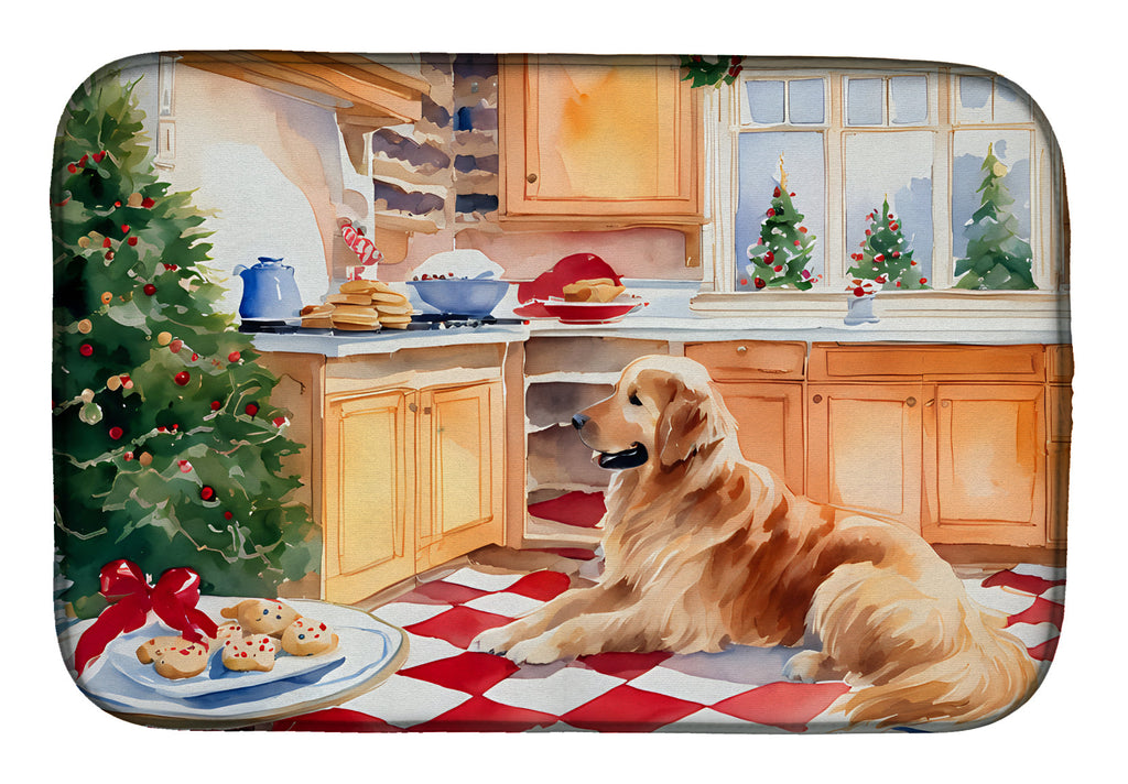 Golden Retriever Christmas Cookies Dish Drying Mat Absorbent Dish Drying Mat Pad for Kitchen Counter Dish Drainer Mat for Countertop, 14 x 21", Multicolor