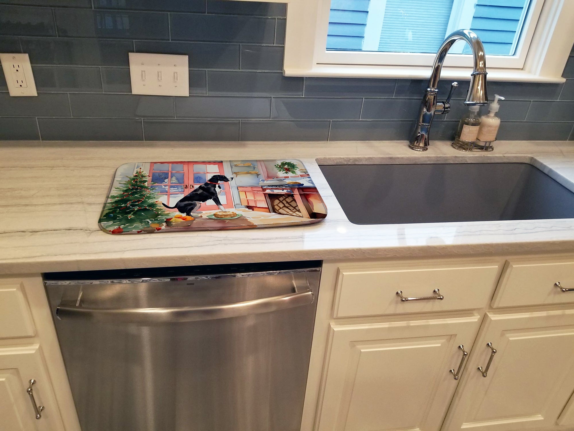 Great Dane Christmas Cookies Dish Drying Mat Absorbent Dish Drying Mat Pad for Kitchen Counter Dish Drainer Mat for Countertop, 14 x 21", Multicolor