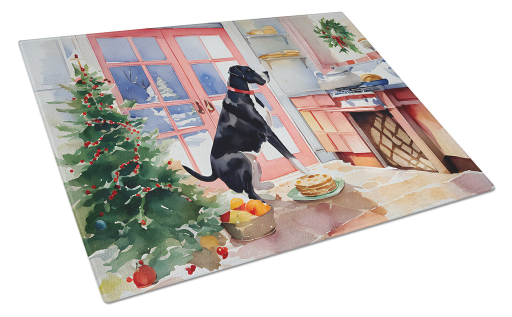 Great Dane Christmas Cookies Cutting Board Tempered Glass Kitchen Cutting Surface, Heat Resistant Chopping, Non-Slip Feet, Food Prep & Serving