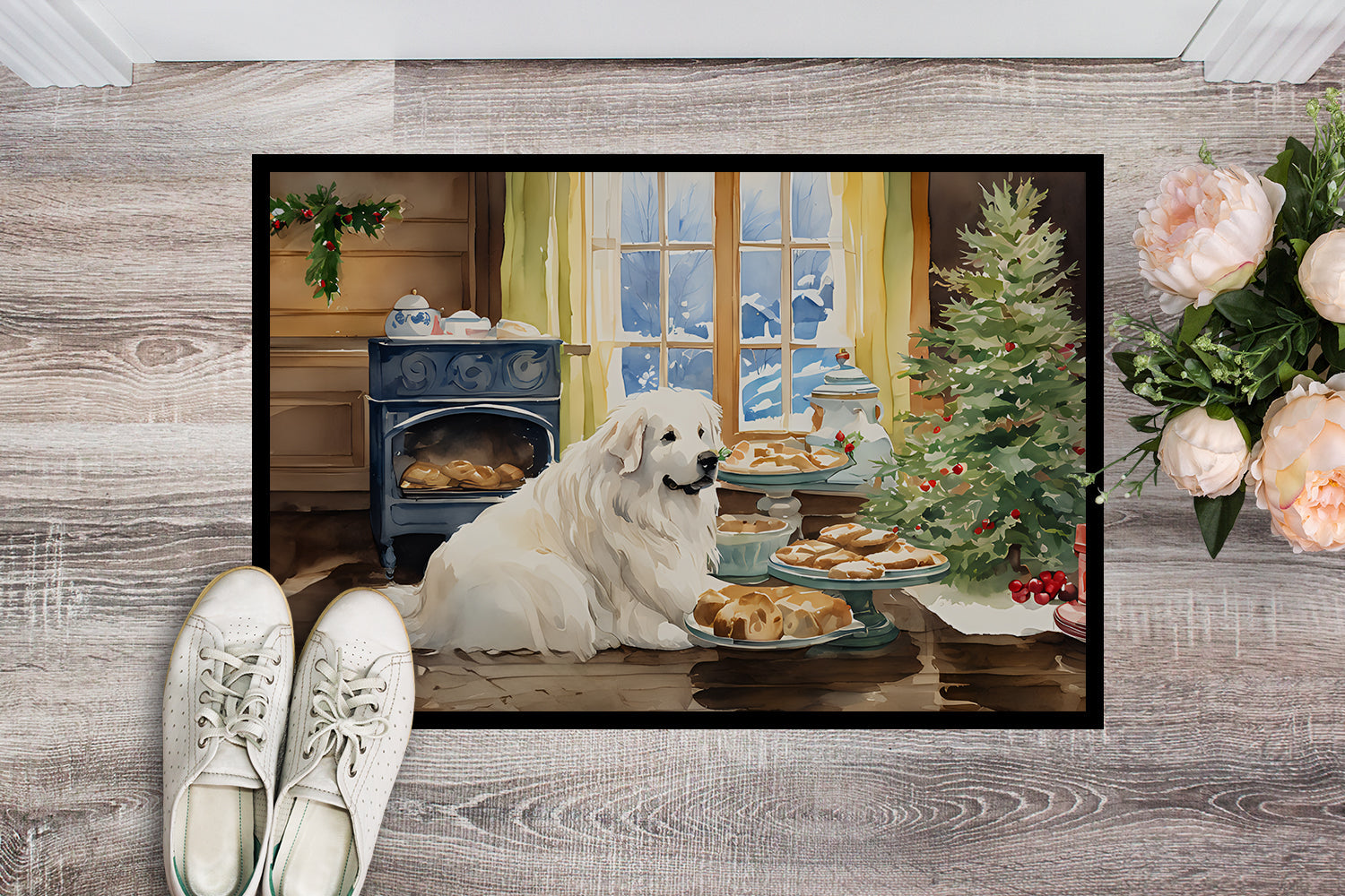 Great Pyrenees Christmas Cookies Doormat Indoor Outdoor 18H X 27W Front Door Mat Rugs for Entryway, Non Slip Washable