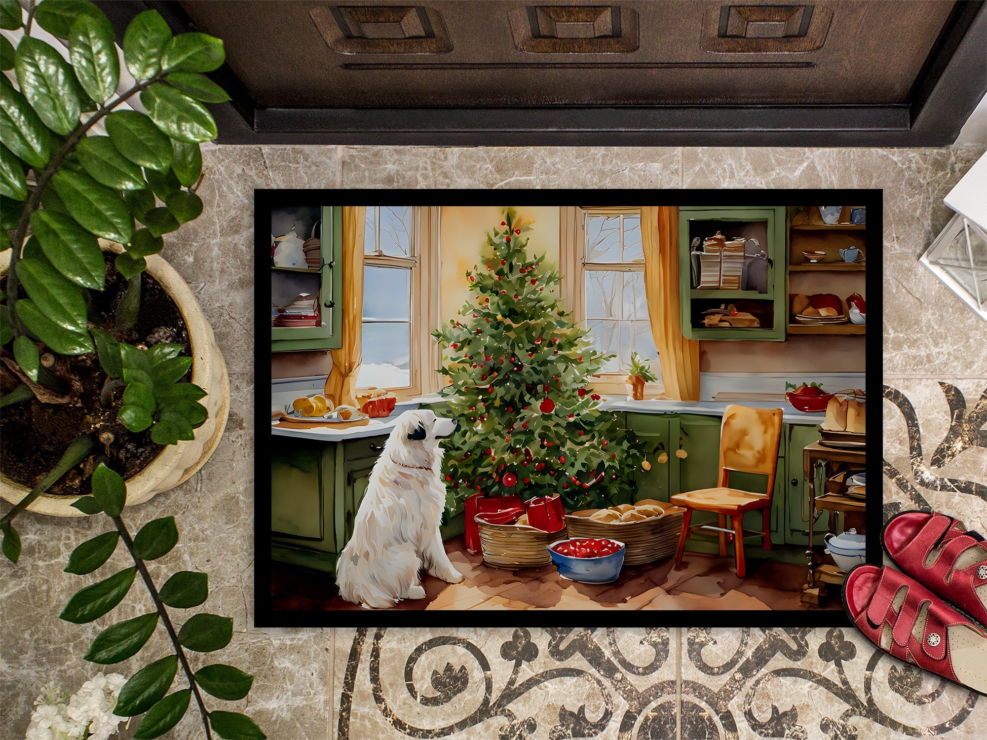 Great Pyrenees Christmas Cookies Doormat Indoor Outdoor 18H X 27W Front Door Mat Rugs for Entryway, Non Slip Washable