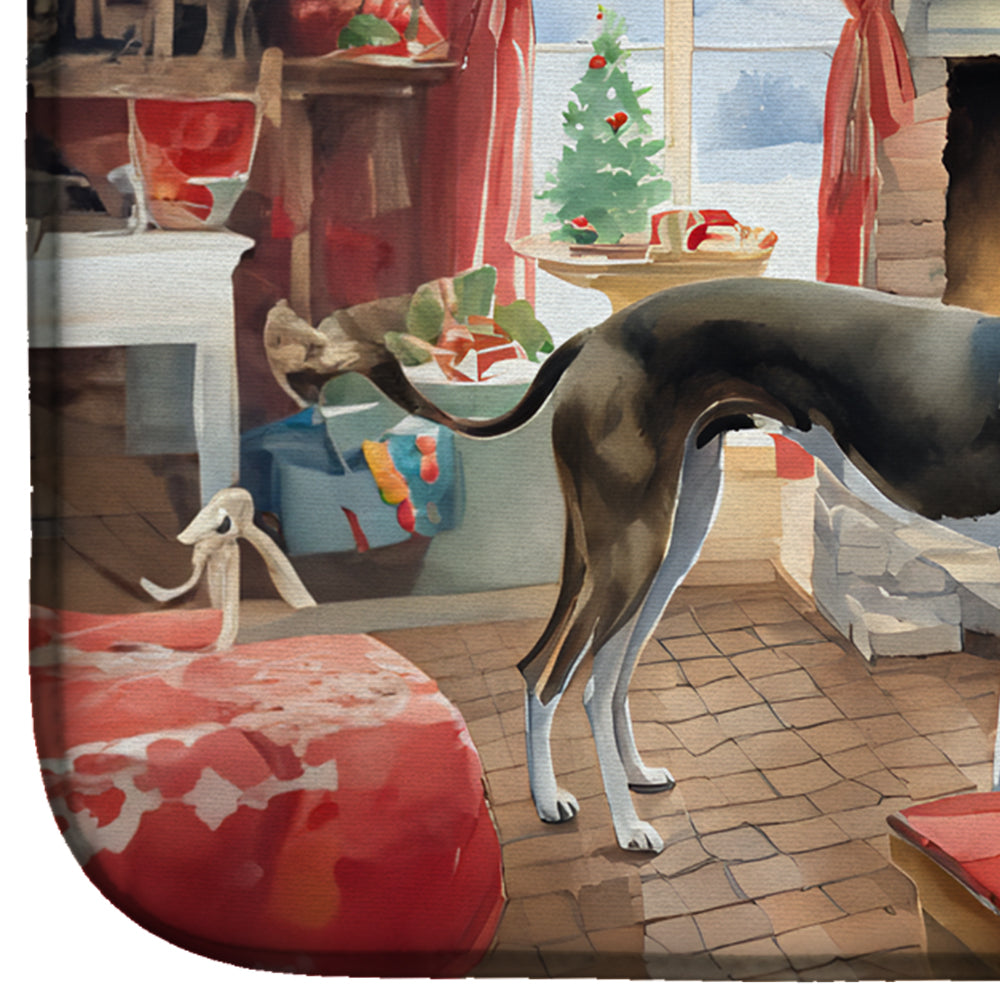 Greyhound Christmas Cookies Dish Drying Mat Absorbent Dish Drying Mat Pad for Kitchen Counter Dish Drainer Mat for Countertop, 14 x 21", Multicolor