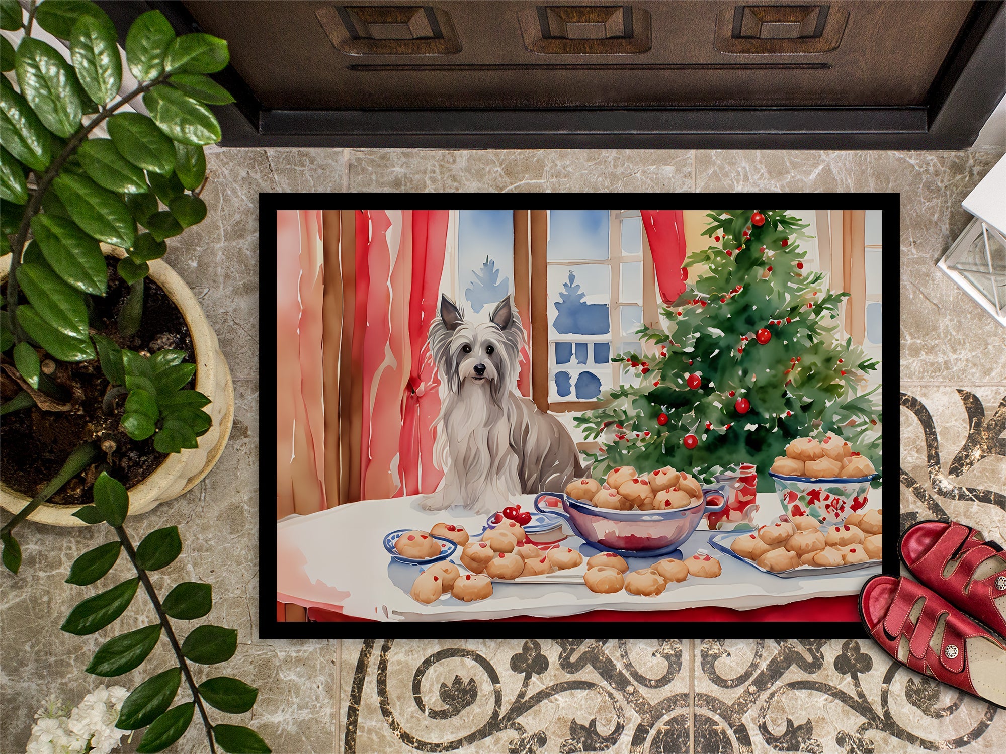 Chinese Crested Christmas Cookies Doormat Indoor Outdoor 18H X 27W Front Door Mat Rugs for Entryway, Non Slip Washable