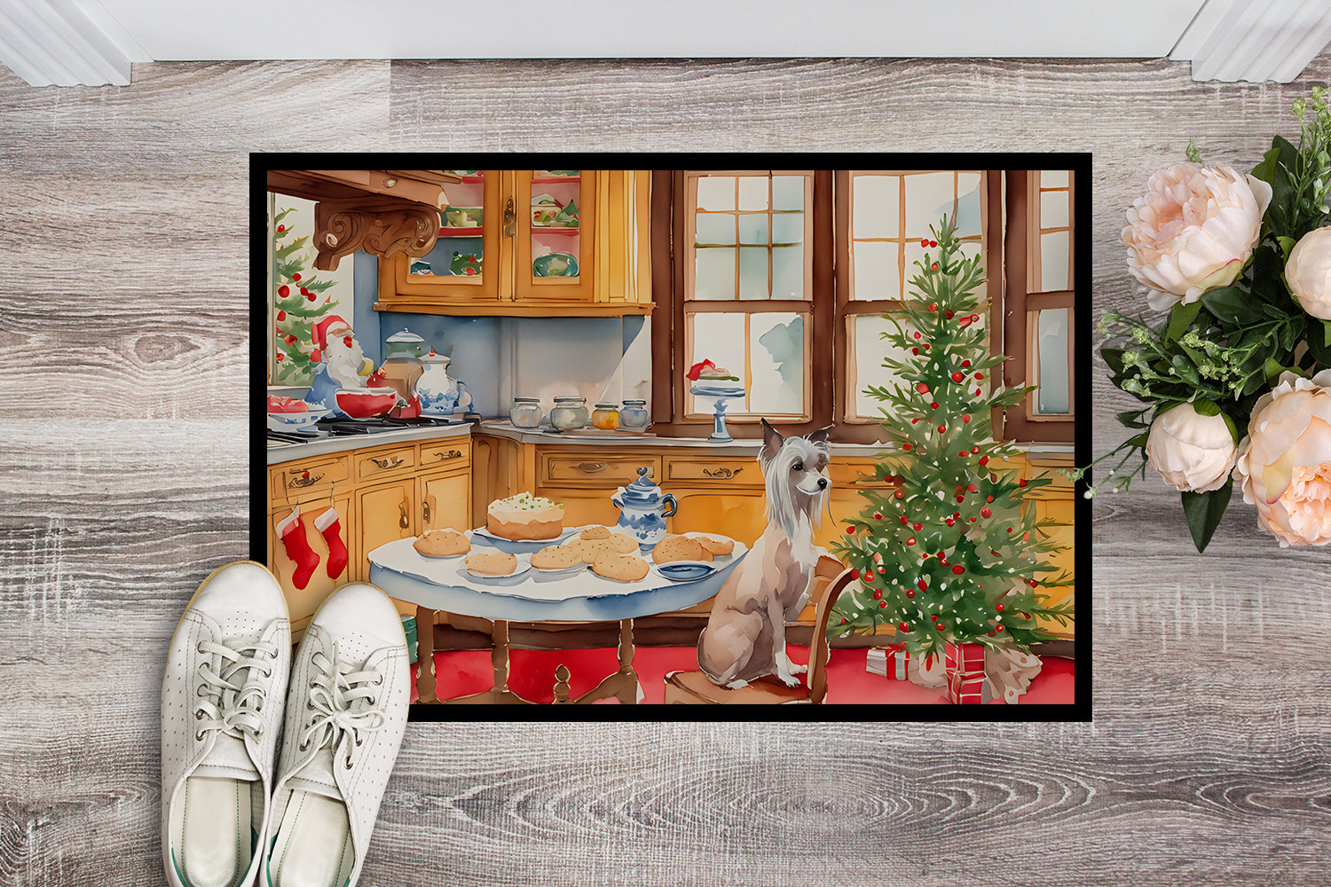 Chinese Crested Christmas Cookies Doormat Indoor Outdoor 24H X 36W Front Door Mat Rugs for Entryway, Non Slip Washable Low Pile,