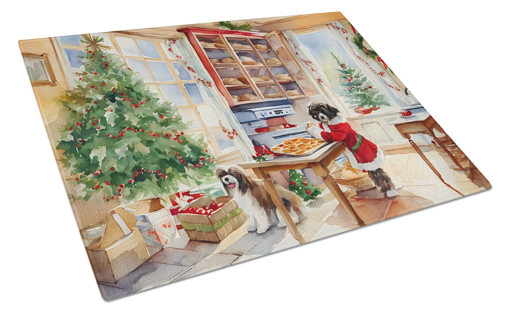 Havanese Christmas Cookies Cutting Board Tempered Glass Kitchen Cutting Surface, Heat Resistant Chopping, Non-Slip Feet, Food Prep & Serving