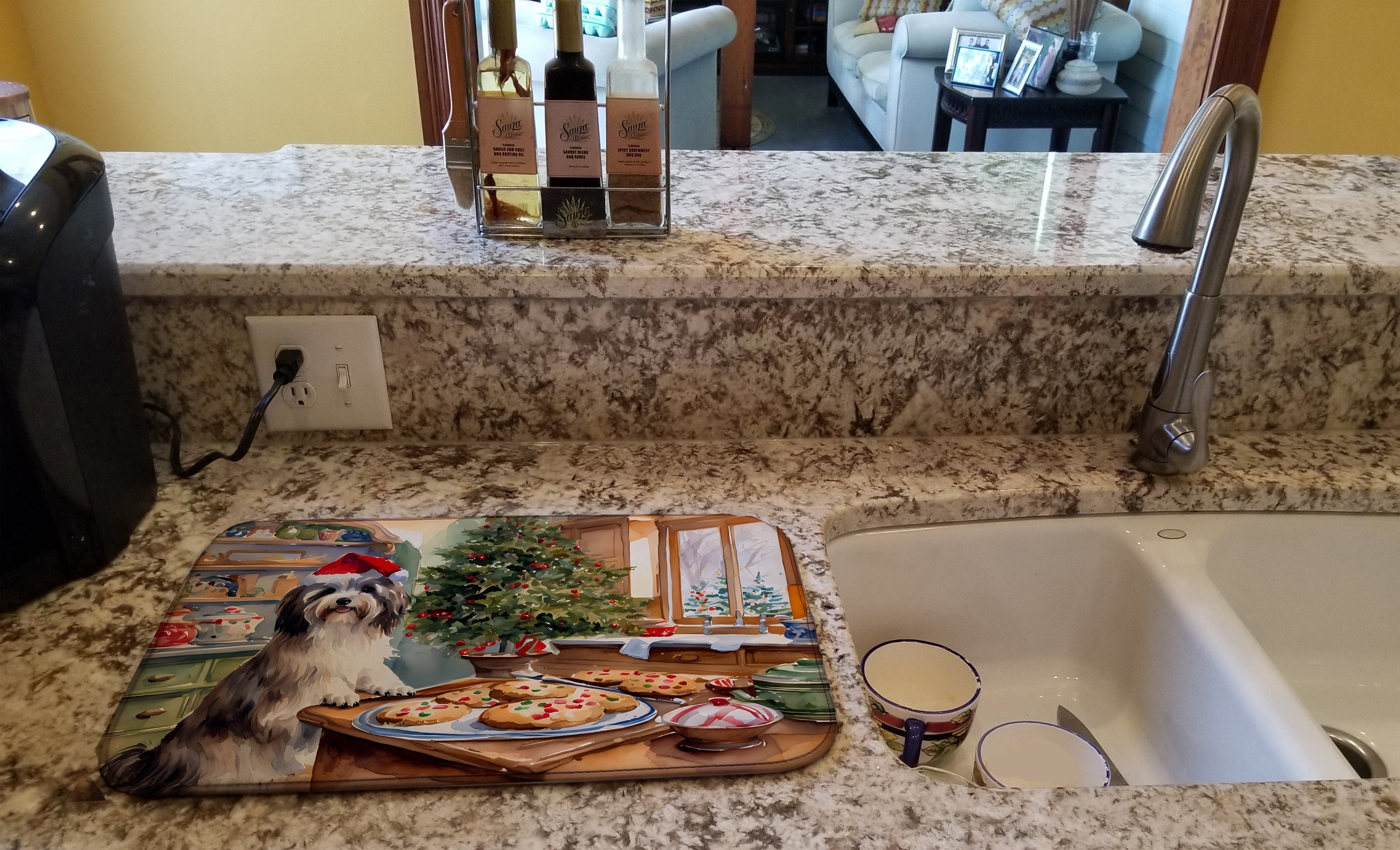 Havanese Christmas Cookies Dish Drying Mat Absorbent Dish Drying Mat Pad for Kitchen Counter Dish Drainer Mat for Countertop, 14 x 21", Multicolor