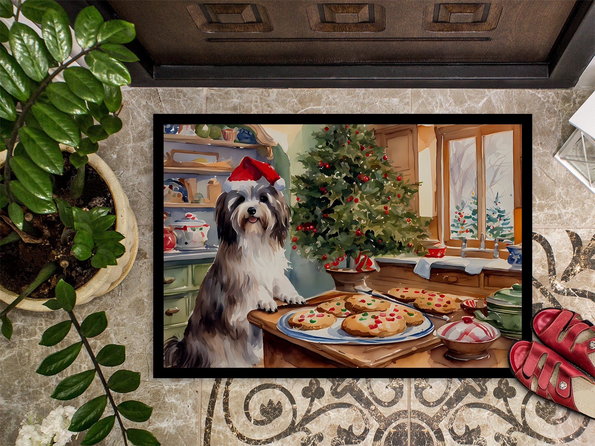 Havanese Christmas Cookies Doormat Indoor Outdoor 18H X 27W Front Door Mat Rugs for Entryway, Non Slip Washable