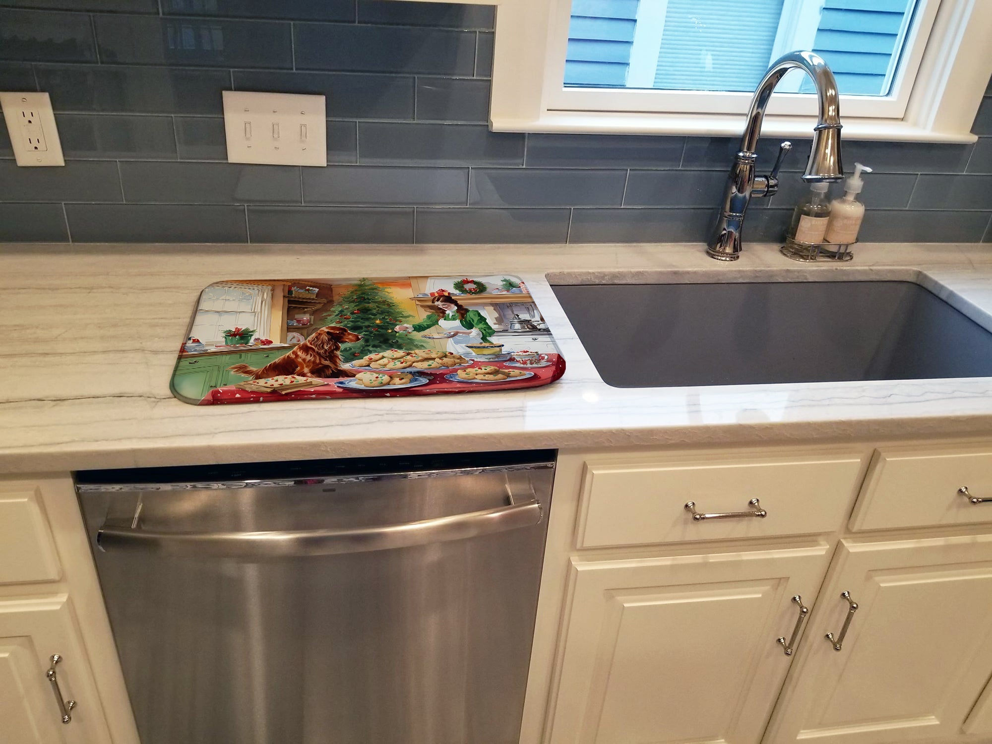 Irish Setter Christmas Cookies Dish Drying Mat Absorbent Dish Drying Mat Pad for Kitchen Counter Dish Drainer Mat for Countertop, 14 x 21", Multicolor