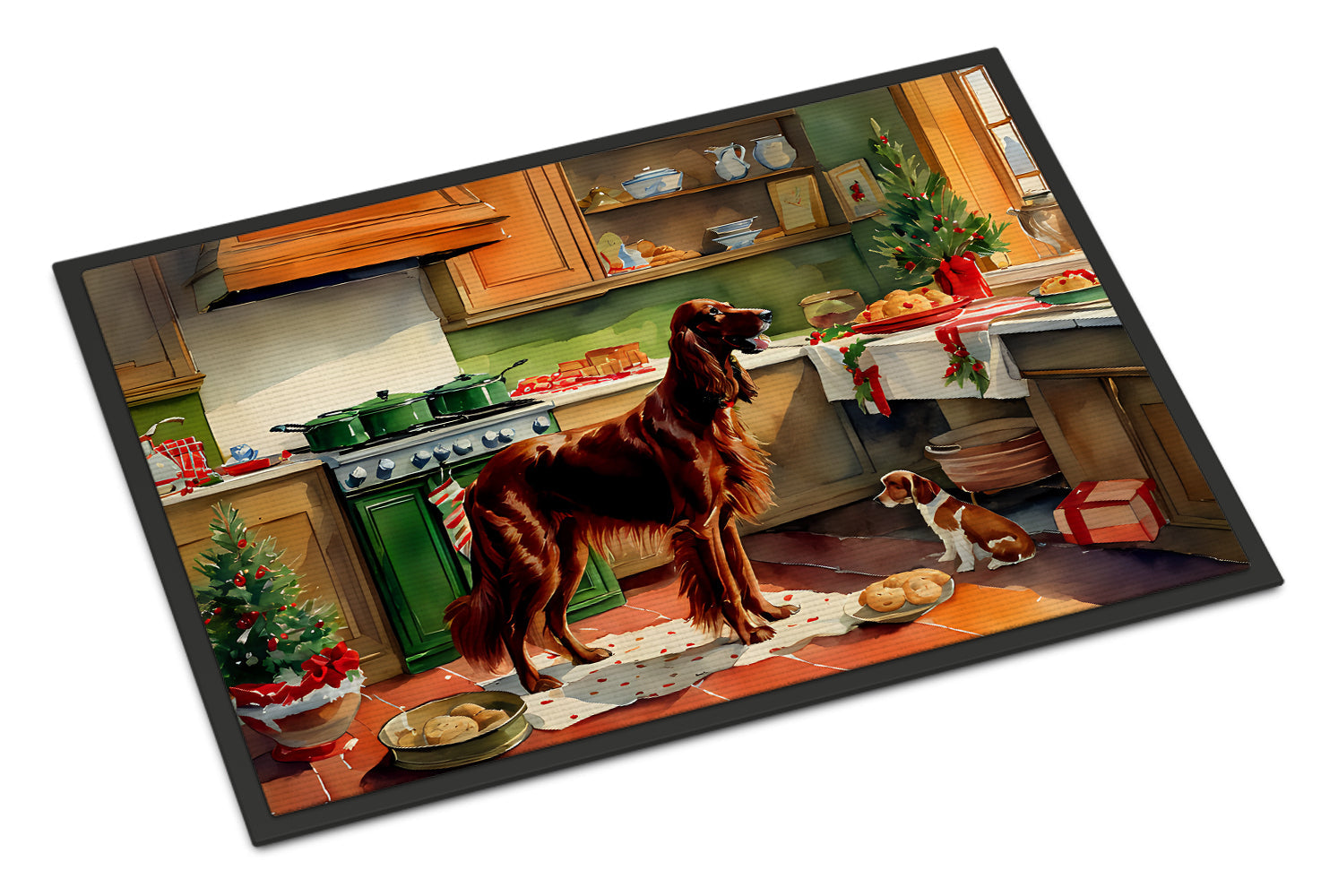 Irish Setter Christmas Cookies Doormat Indoor Outdoor 18H X 27W Front Door Mat Rugs for Entryway, Non Slip Washable