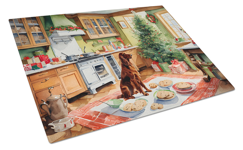 Irish Setter Christmas Cookies Cutting Board Tempered Glass Kitchen Cutting Surface, Heat Resistant Chopping, Non-Slip Feet, Food Prep & Serving
