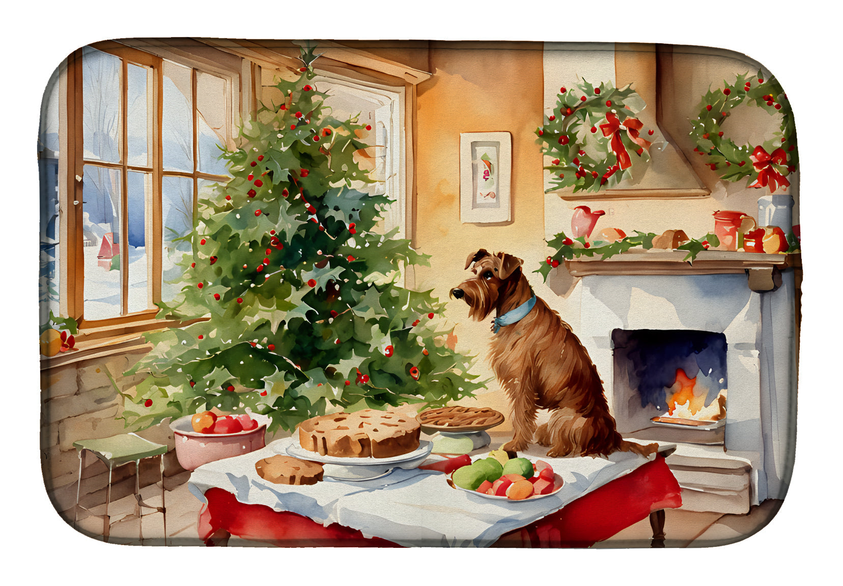 Irish Terrier Christmas Cookies Dish Drying Mat Absorbent Dish Drying Mat Pad for Kitchen Counter Dish Drainer Mat for Countertop, 14 x 21", Multicolor
