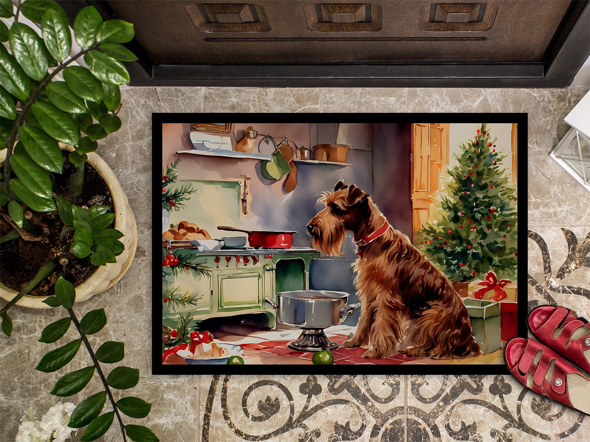 Irish Terrier Christmas Cookies Doormat Indoor Outdoor 24H X 36W Front Door Mat Rugs for Entryway, Non Slip Washable Low Pile,
