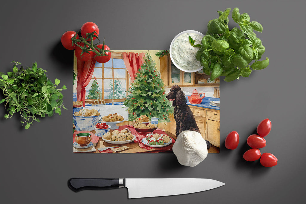 Irish Water Spaniel Christmas Cookies Cutting Board Tempered Glass Kitchen Cutting Surface, Heat Resistant Chopping, Non-Slip Feet, Food Prep & Serving