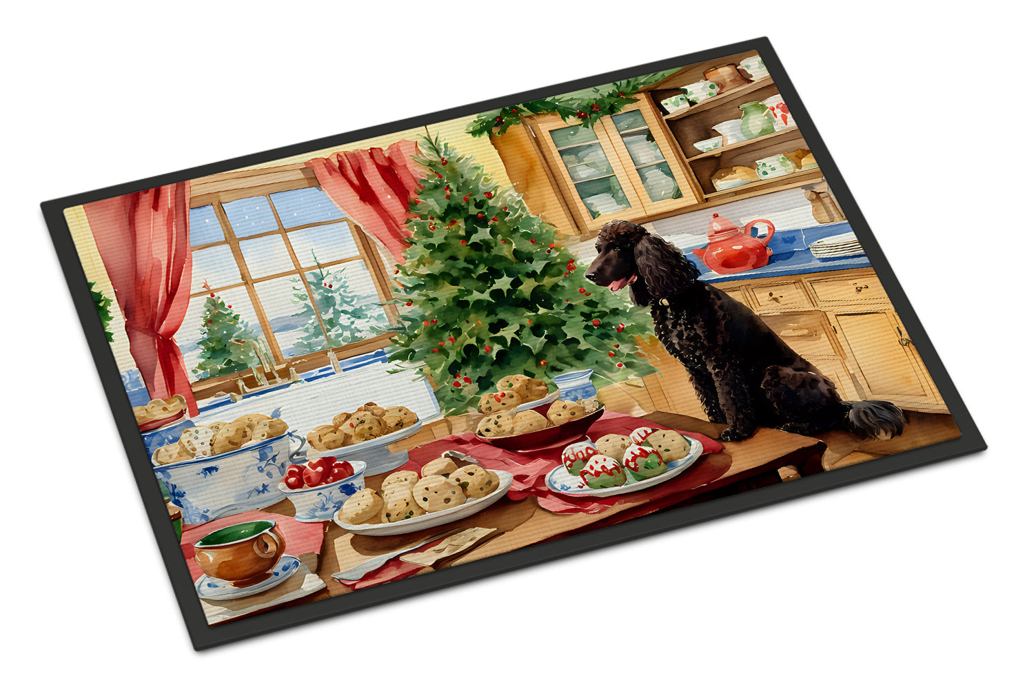 Irish Water Spaniel Christmas Cookies Doormat Indoor Outdoor 18H X 27W Front Door Mat Rugs for Entryway, Non Slip Washable