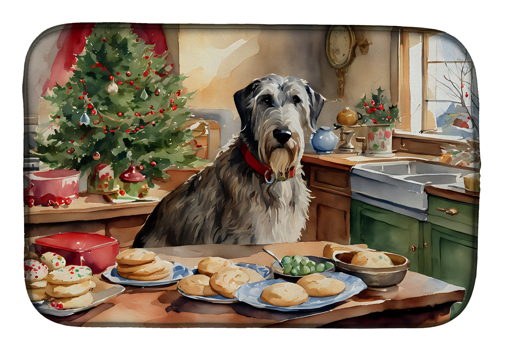 Irish Wolfhound Christmas Cookies Dish Drying Mat Absorbent Dish Drying Mat Pad for Kitchen Counter Dish Drainer Mat for Countertop, 14 x 21", Multicolor