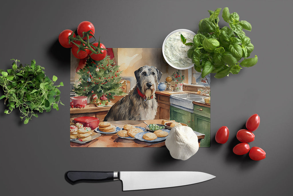 Irish Wolfhound Christmas Cookies Cutting Board Tempered Glass Kitchen Cutting Surface, Heat Resistant Chopping, Non-Slip Feet, Food Prep & Serving