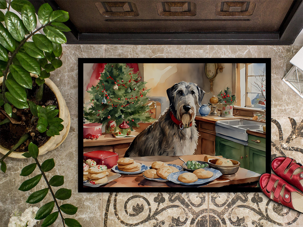 Irish Wolfhound Christmas Cookies Doormat Indoor Outdoor 18H X 27W Front Door Mat Rugs for Entryway, Non Slip Washable
