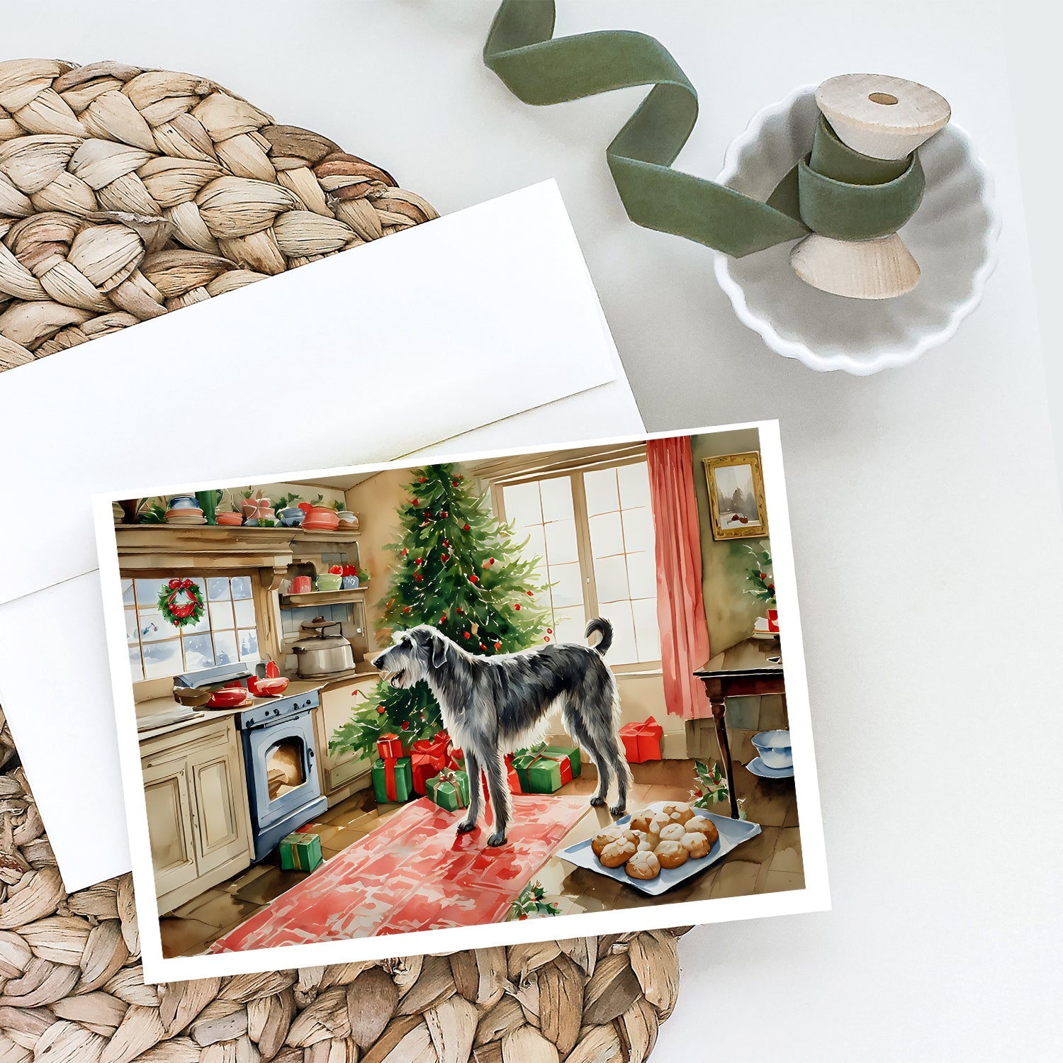 Irish Wolfhound Christmas Cookies Greeting Cards Pack of 8 Blank Cards with Envelopes Whimsical A7 Size 5x7