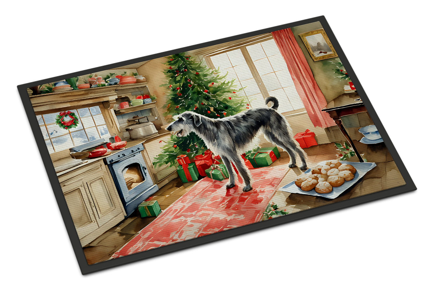 Irish Wolfhound Christmas Cookies Doormat Indoor Outdoor 18H X 27W Front Door Mat Rugs for Entryway, Non Slip Washable